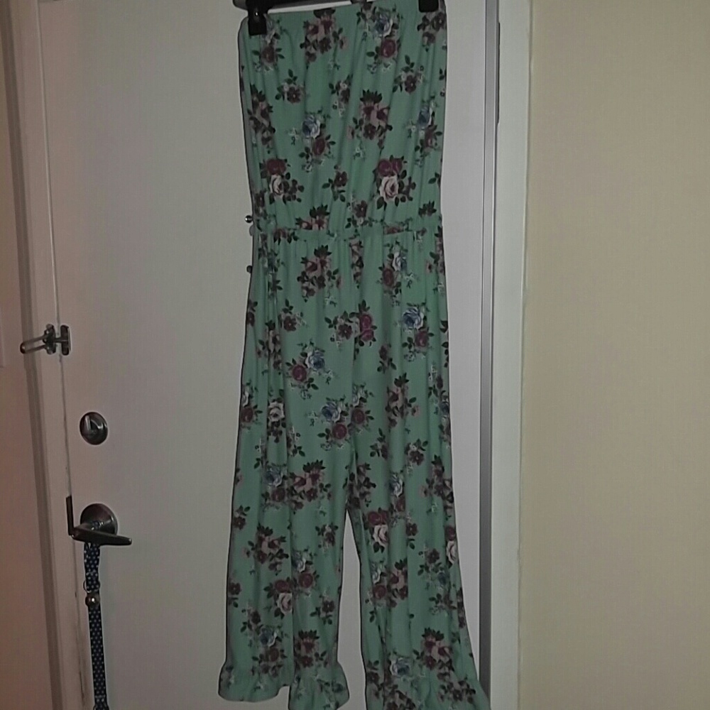 Mint green floral romper